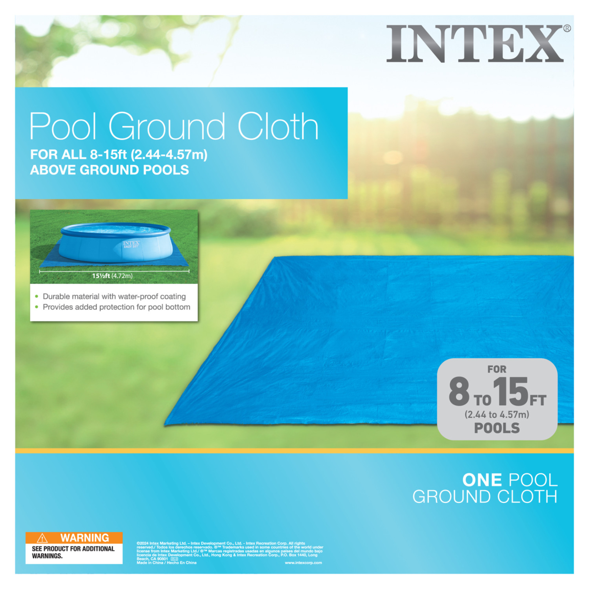 Intex Pool Ground Cloth, 15.5 Feet Blue Square Pad, Protection For 8-15ft Round Above Ground Pools